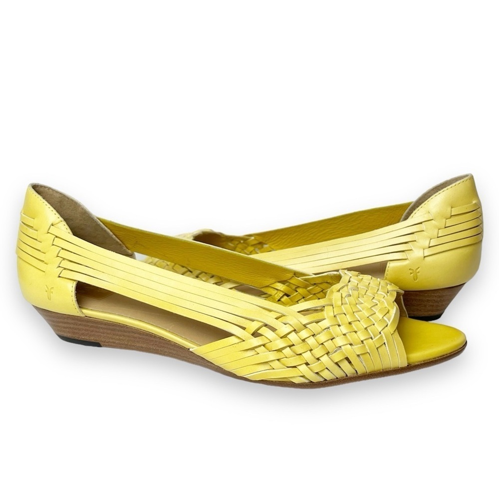 FRYE 🆕 Cameron Skimmer Sandals 8.5 yellow leather woven huaraches colorful boho
